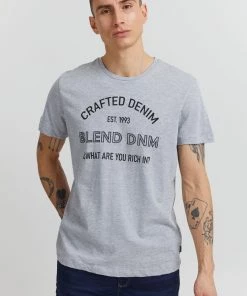 Blend Grey Crafted Denim Print Branded T-Shirt