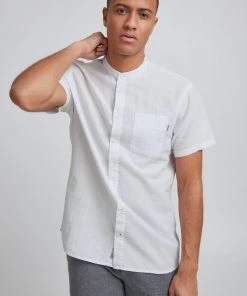 Blend White Short Sleeve Cotton / Linen Grandad Shirt