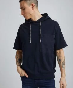 Blend Blue Short Sleeve Vintage Cotton Hoodie