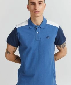 Blend Blue Branded 3 Colour Stretch Retro Polo Shirt