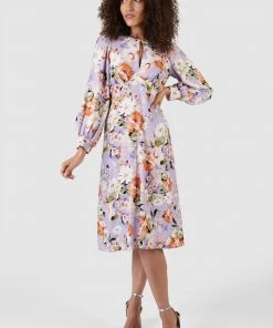 Closet Purple Multi Floral Print Closet London Puff Sleeve Dress
