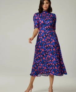 Closet Blue & Pink Tie Back A-Line Dress