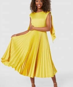 Closet Yellow Gold Pleated Dress