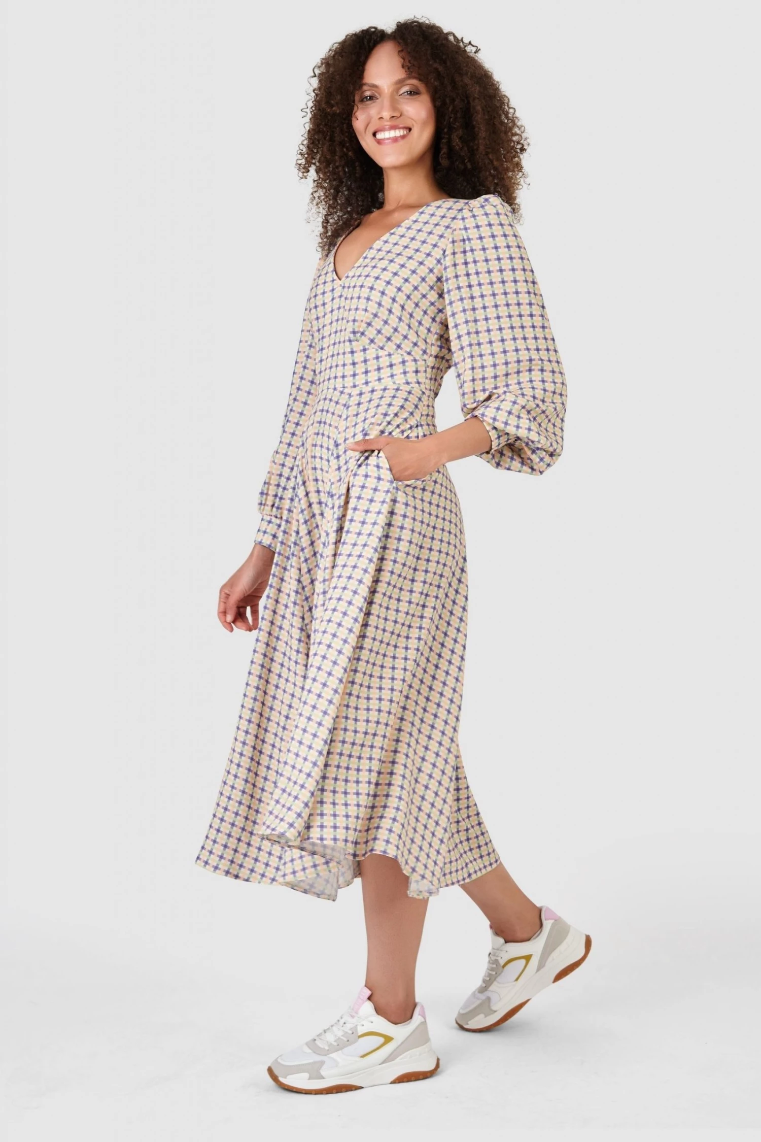 Closet Cream Purple & Green London V-Neck A-Line Dress - Image 2