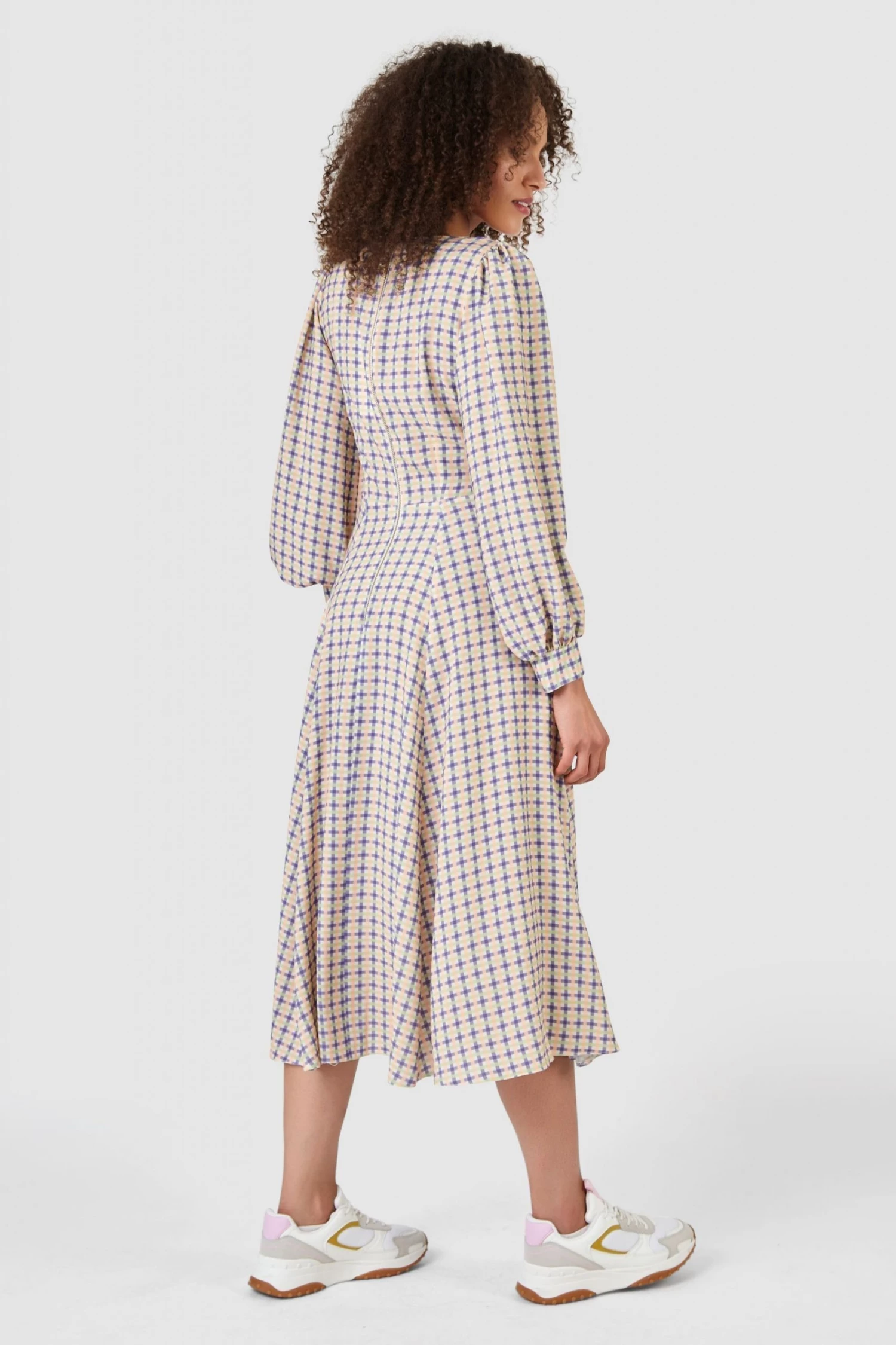 Closet Cream Purple & Green London V-Neck A-Line Dress - Image 3