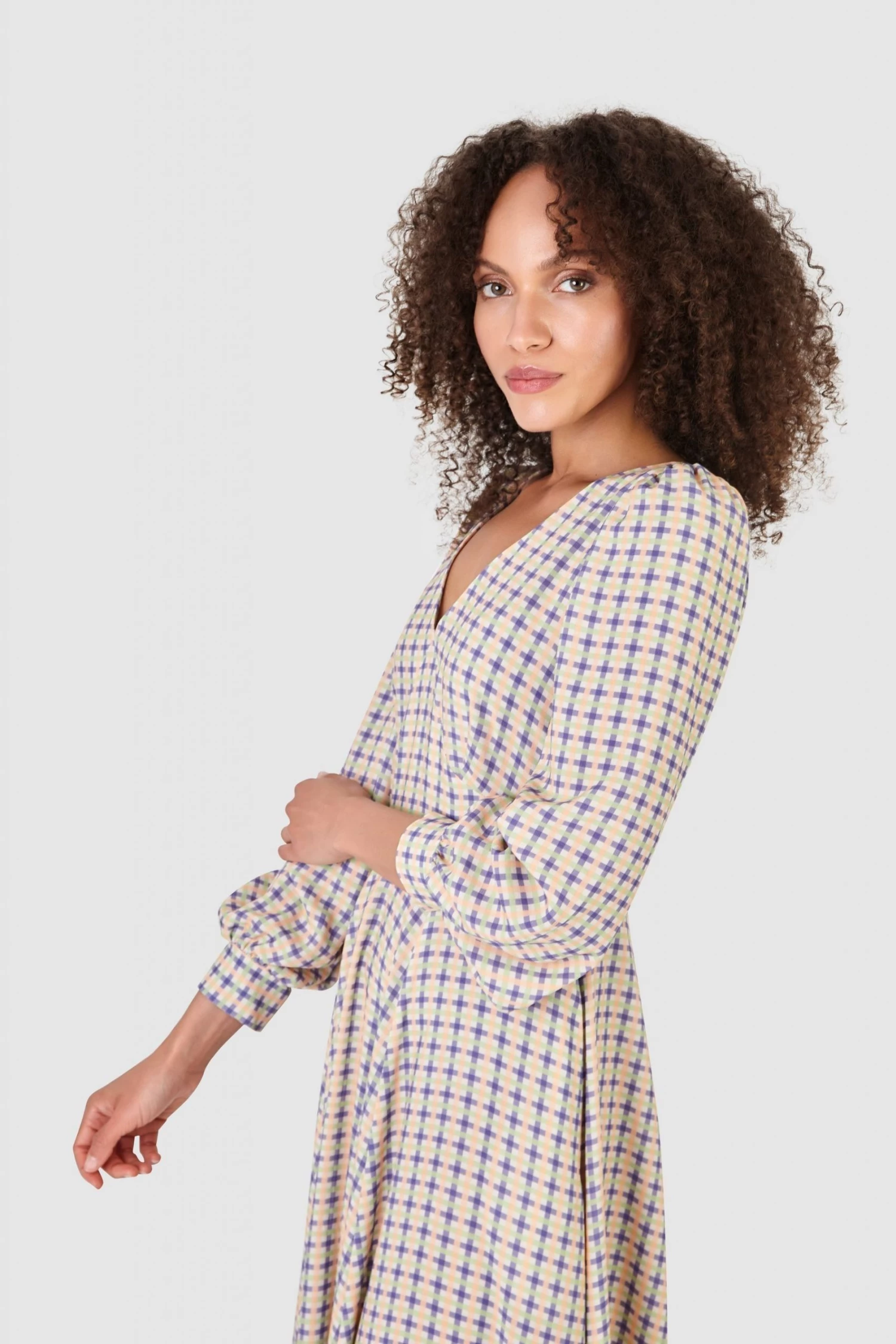 Closet Cream Purple & Green London V-Neck A-Line Dress - Image 4