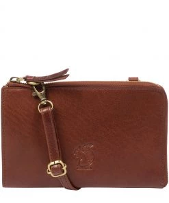 Conkca London Senga Leather Cross-Body Clutch Bag Dark Tan