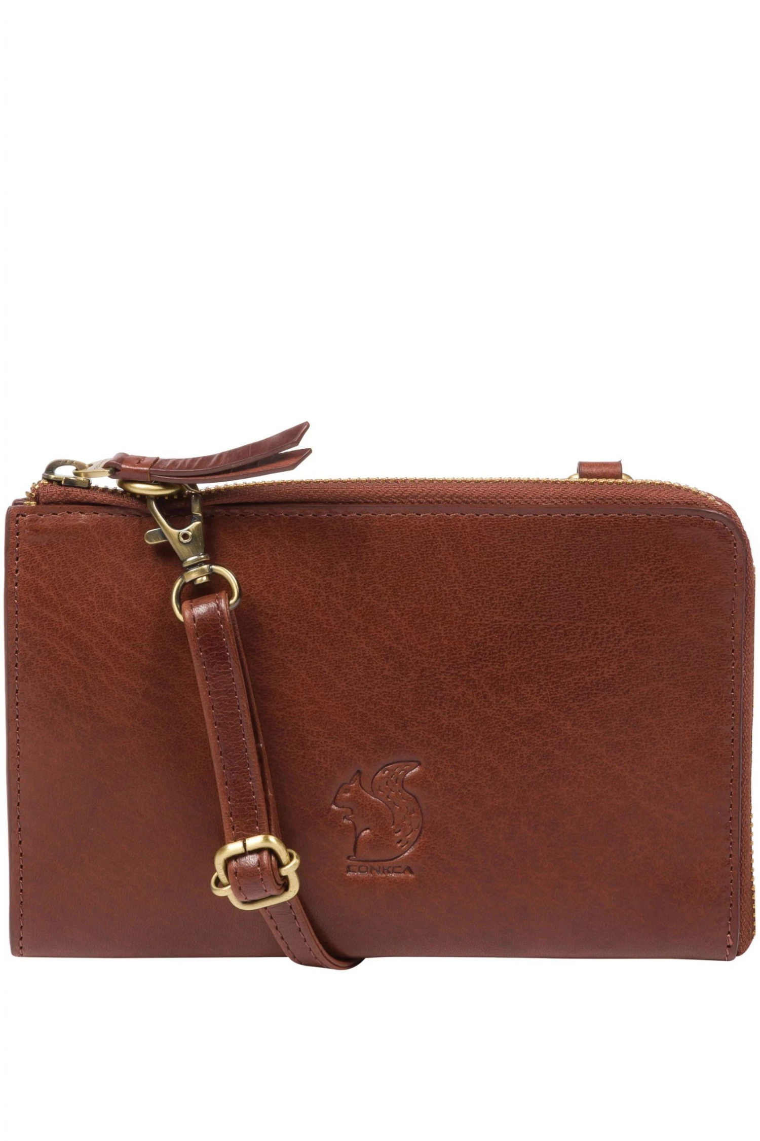 Conkca London Senga Leather Cross-Body Clutch Bag Dark Tan