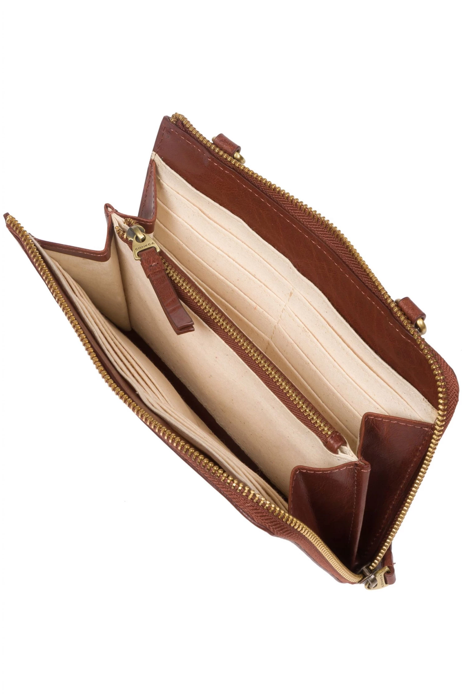 Conkca London Senga Leather Cross-Body Clutch Bag Dark Tan - Image 3