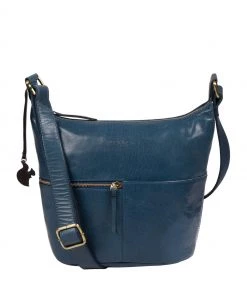 Conkca Kristin Blue Leather Shoulder Bag
