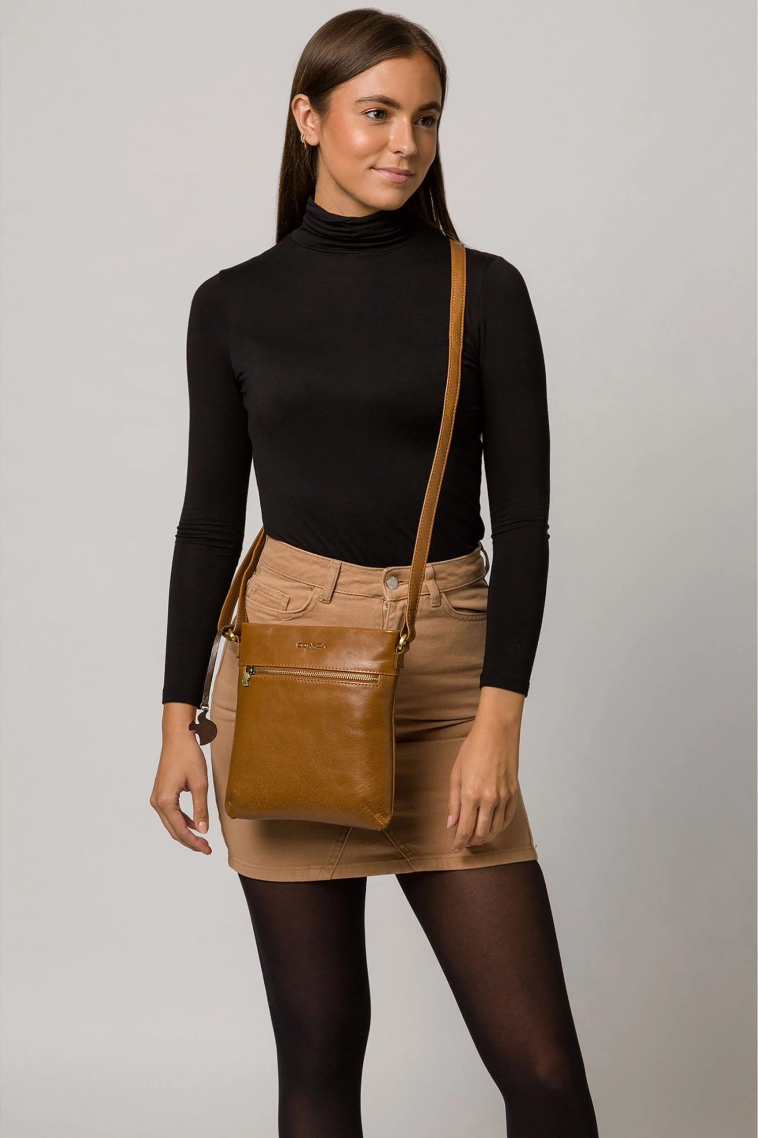 Conkca Yayoi Leather Cross-Body Bag Dark Tan - Image 6
