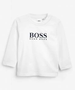 BOSS White Logo Long Sleeve TShirt