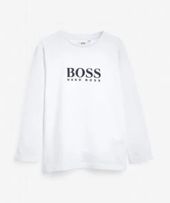 BOSS White Long Sleeve Logo T-Shirt